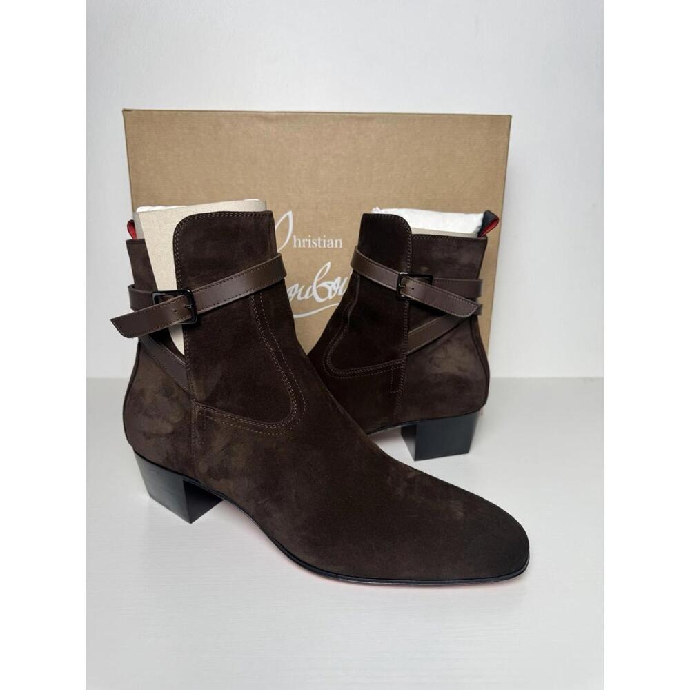 Christian Louboutin Brown Suede Strap Ankle Boots